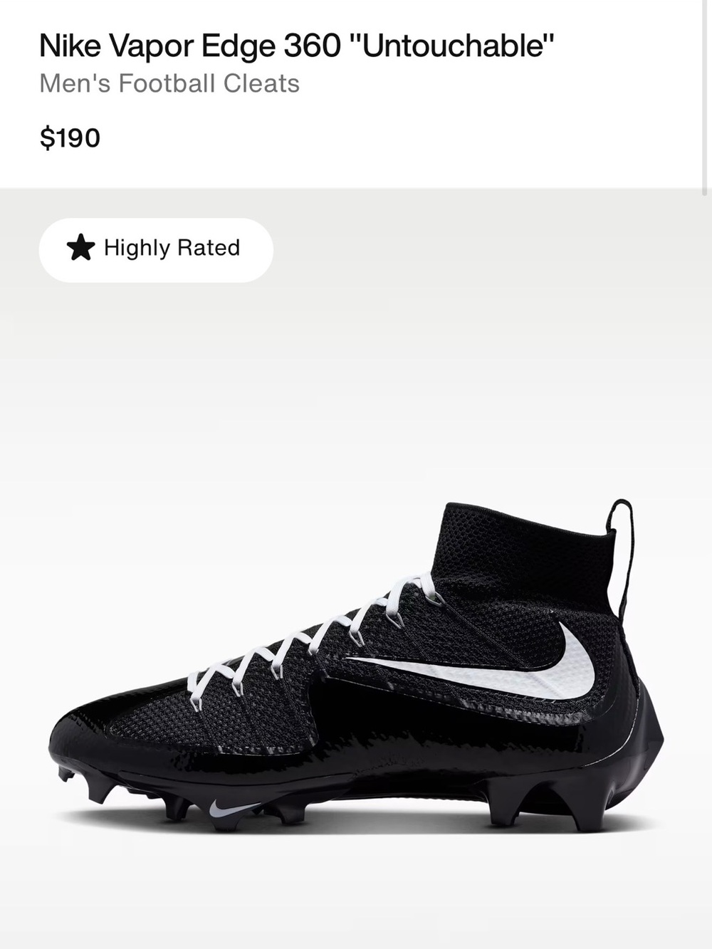 Nike Black and White Men's High-Top Football Cleats Size 11